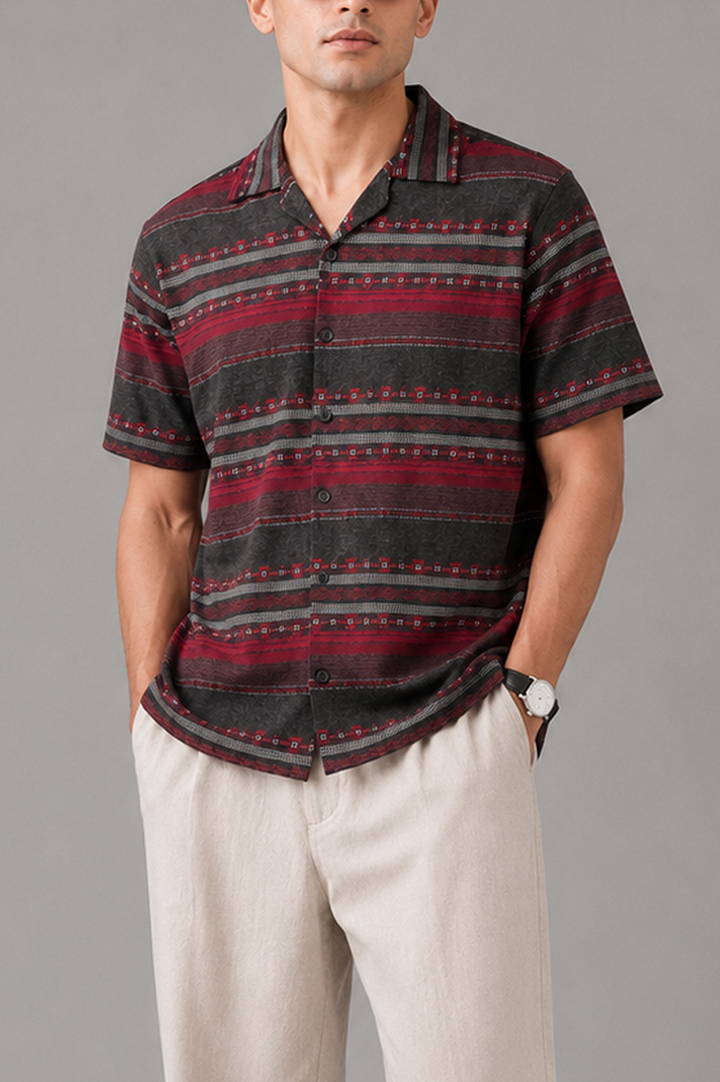Burgundy Horizon Cuban Shirt