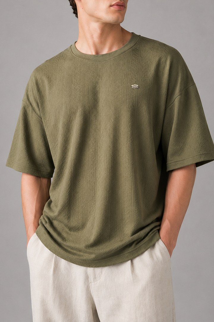 Olive Drift Textured Oversized Tee