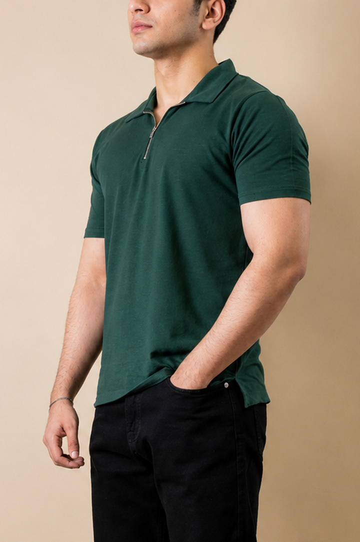 Green Forest Regular Zip Polo