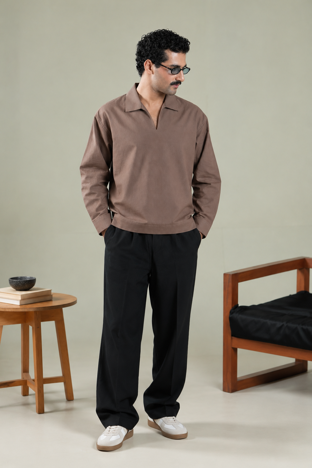 Mocha Notch-Collar Shirt