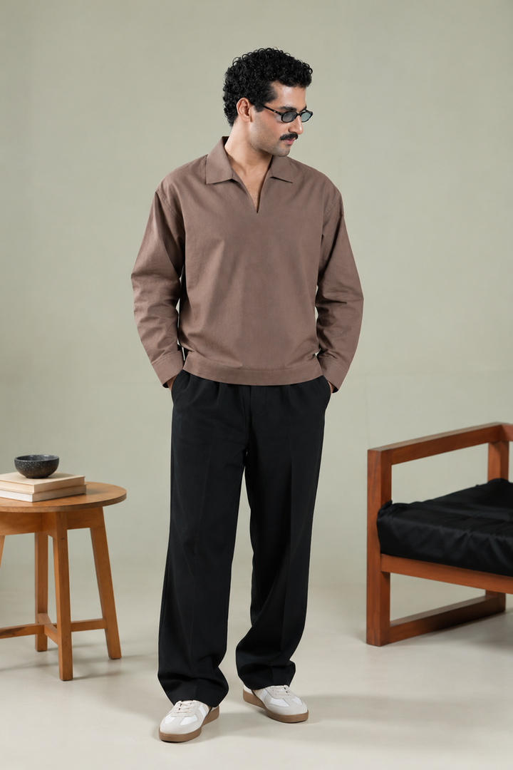 Mocha Notch-Collar Shirt