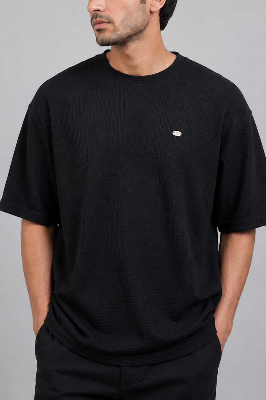 Black Textured Essential Tee