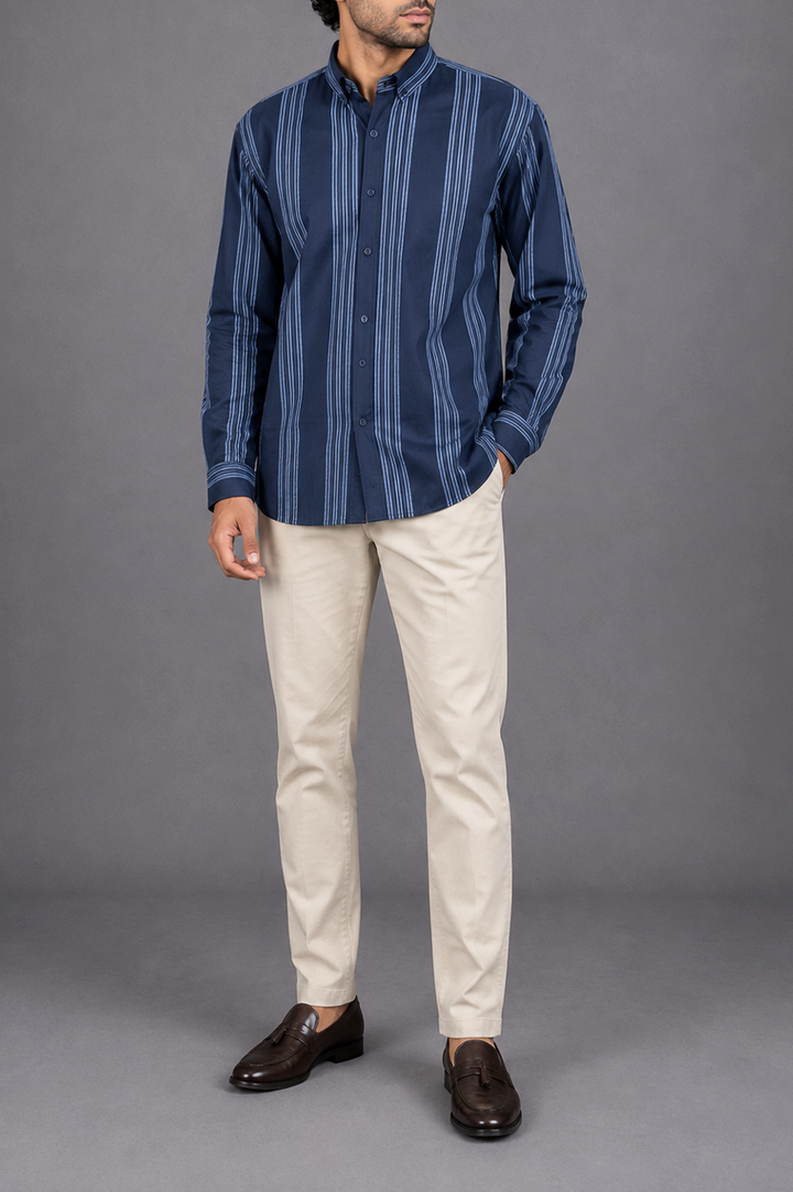 Navy Vertical Stripe Shirt