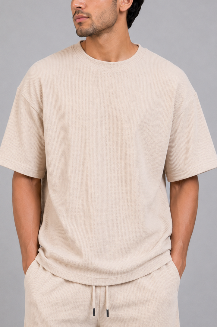 Beige Waffle Co-Ord Tee