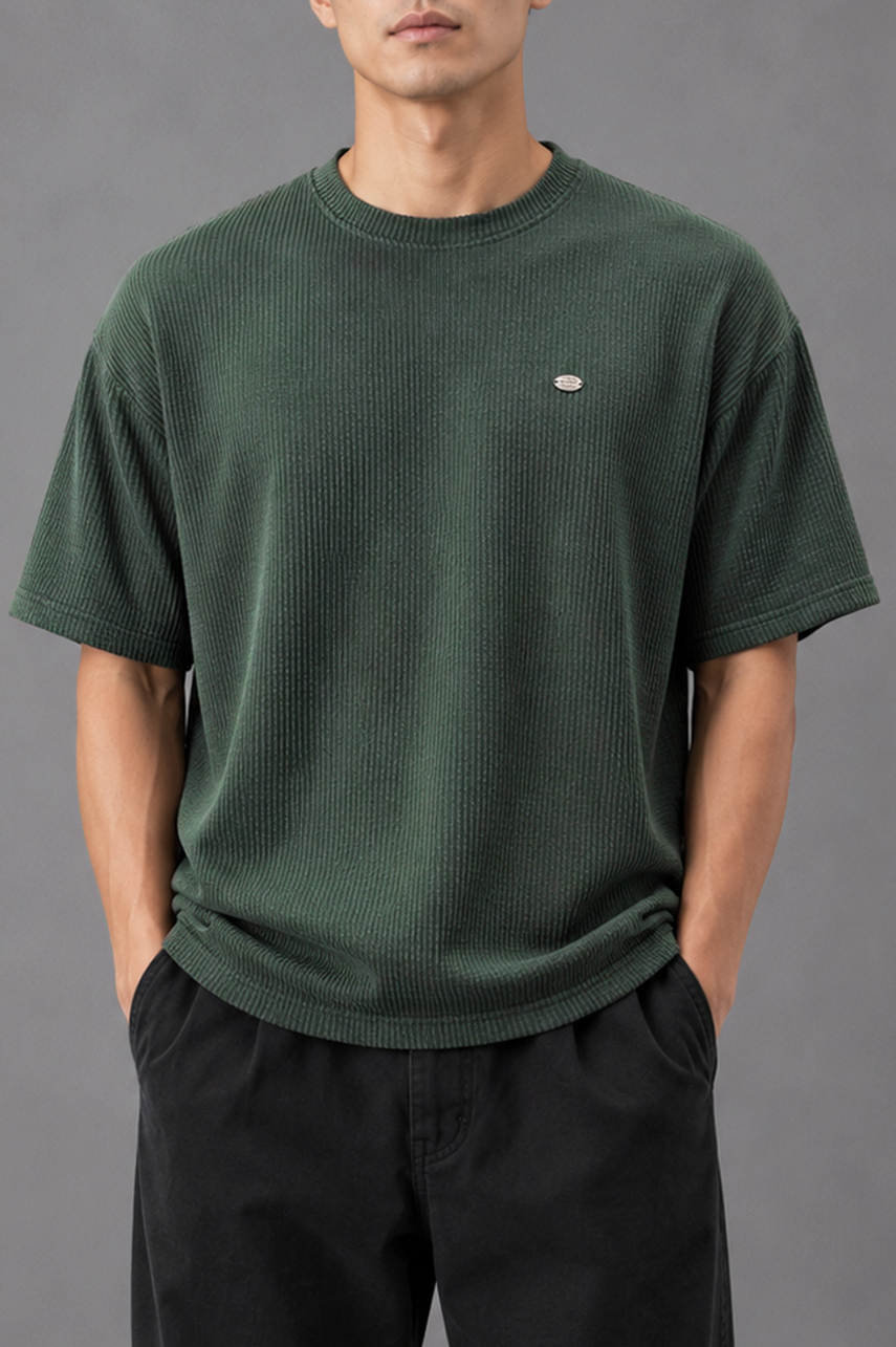Forest Green Oversized Textured Tee