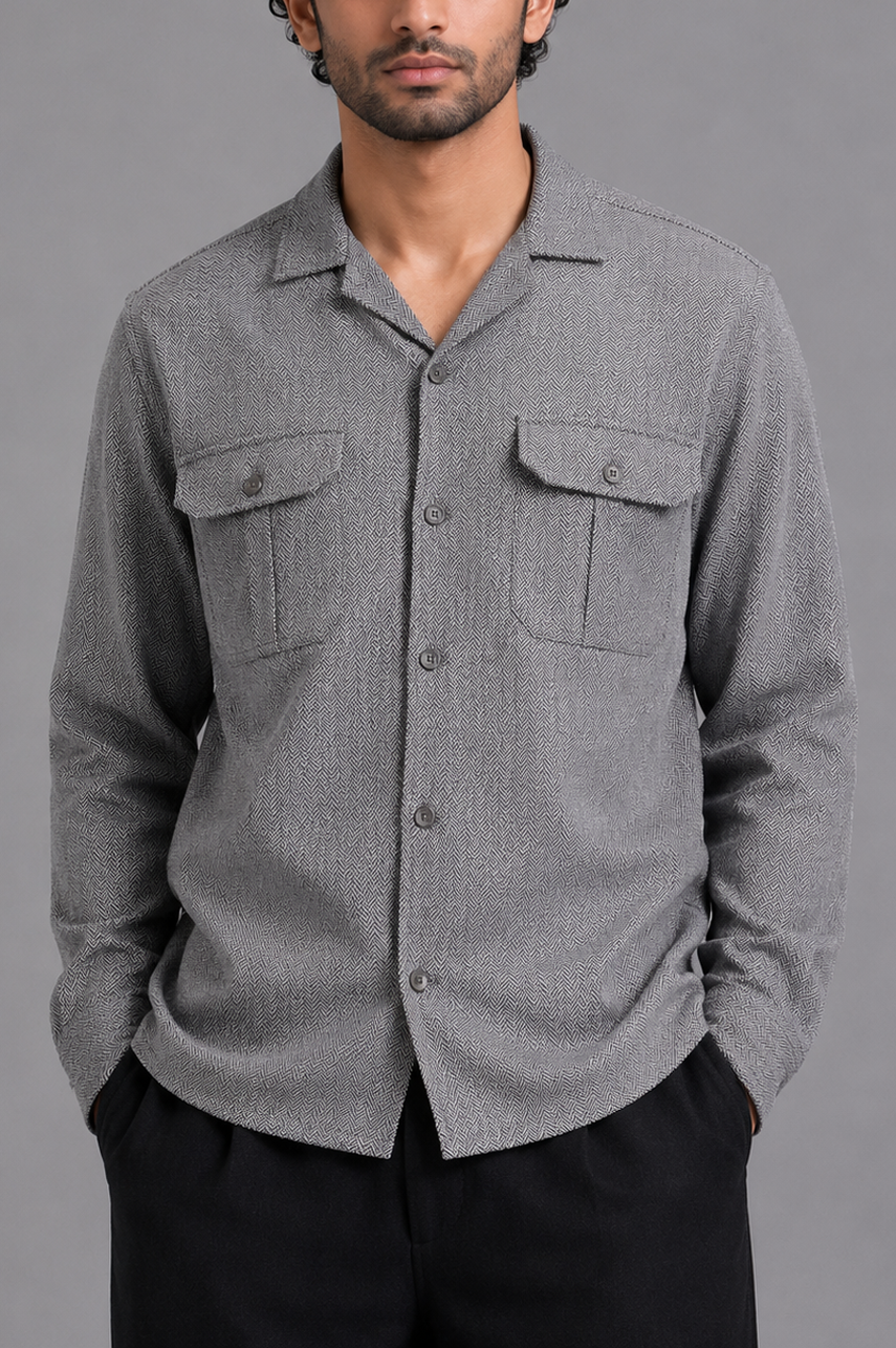 Grey Herringbone Utility Shirt