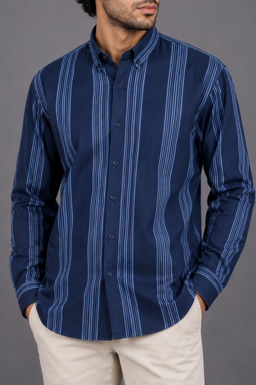 Navy Vertical Stripe Shirt