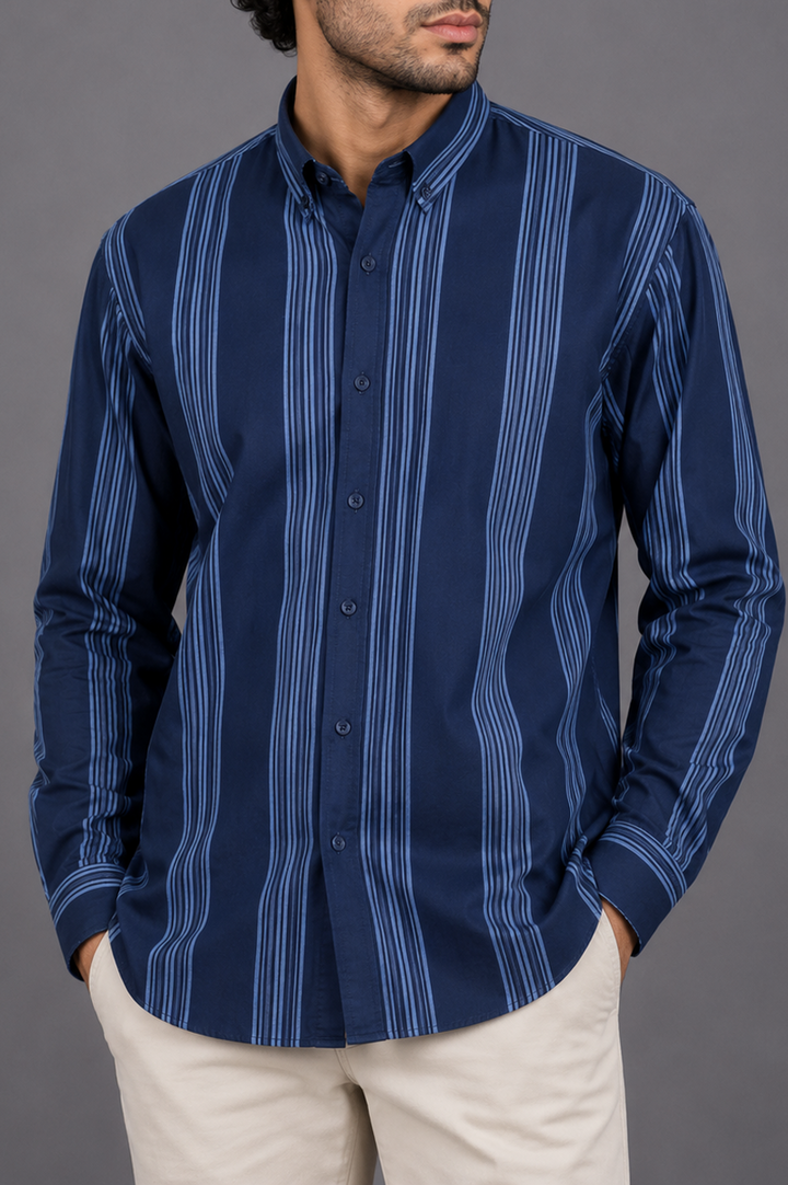 Navy Vertical Stripe Shirt