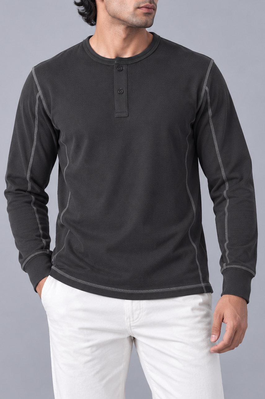 Contrast Stitch Rib Henley