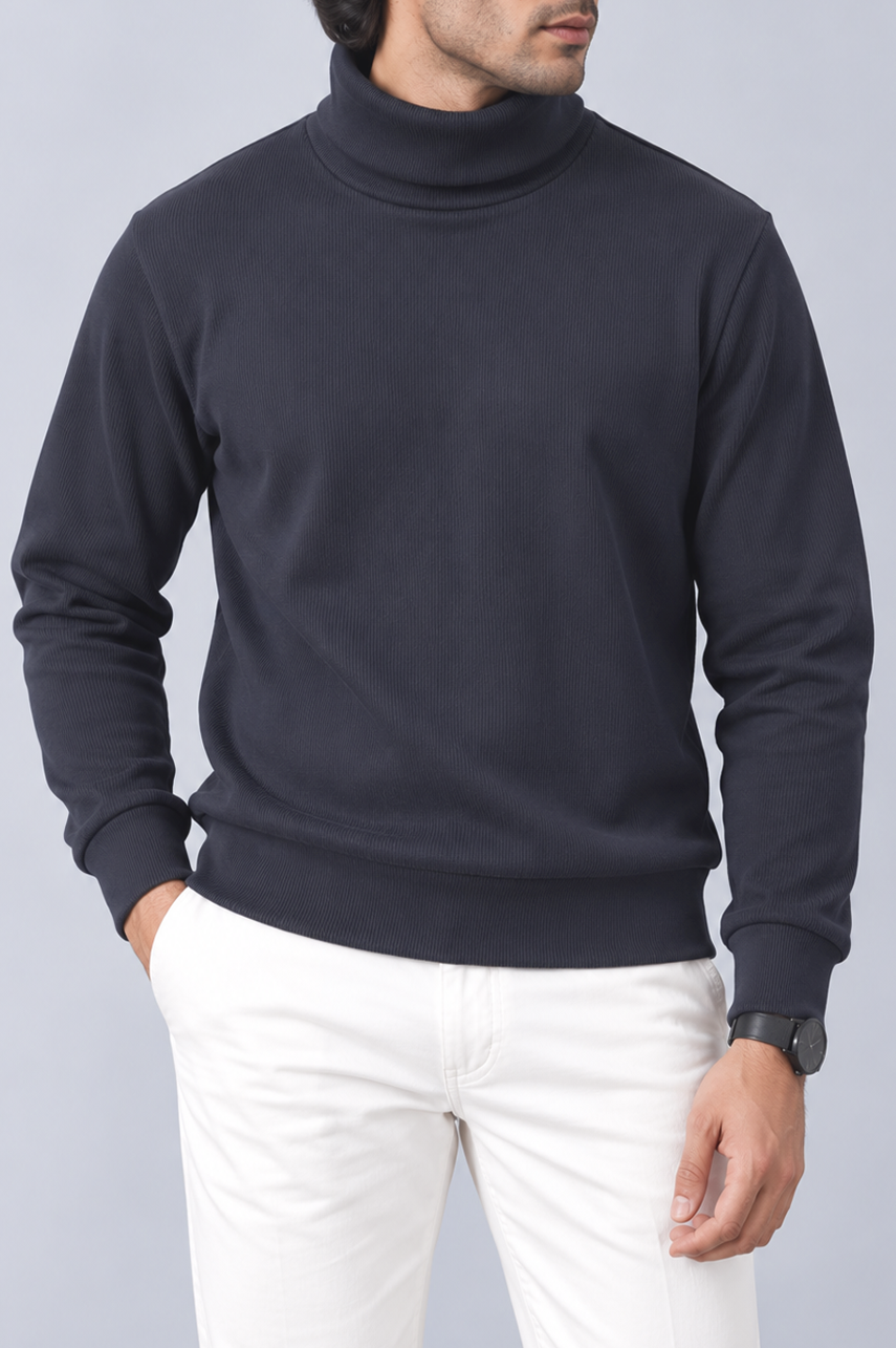 NAVY Ribbed Turtle-Neck