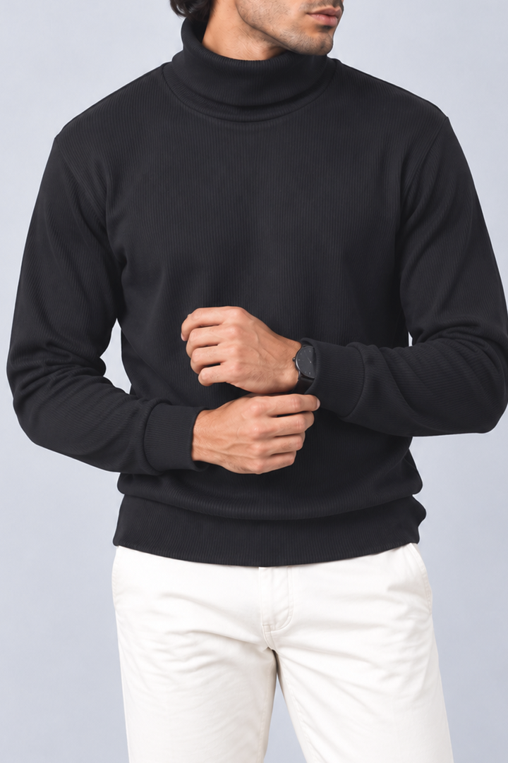 Midnight Ribbed Turtle-Neck