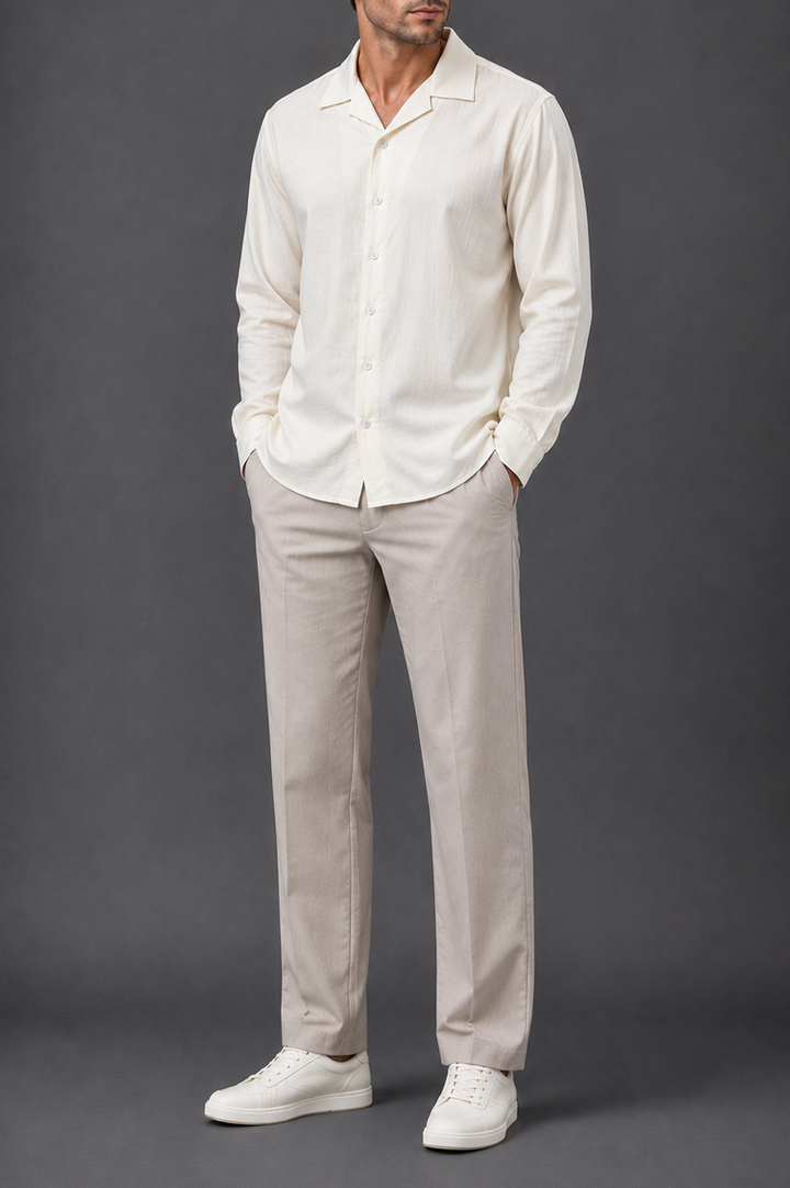Textured Ivory Cuban Shirt
