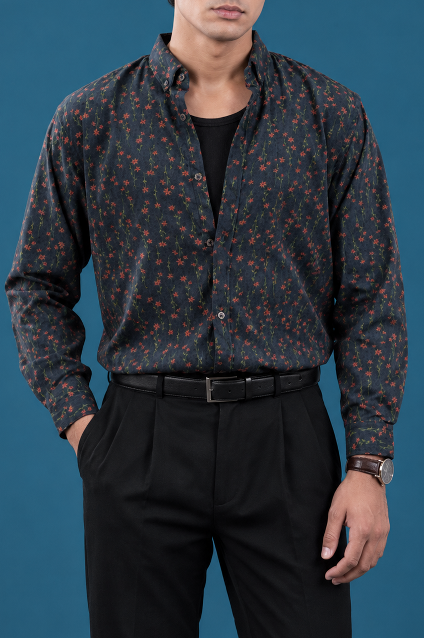 Corduroy Floral Printed Shirt