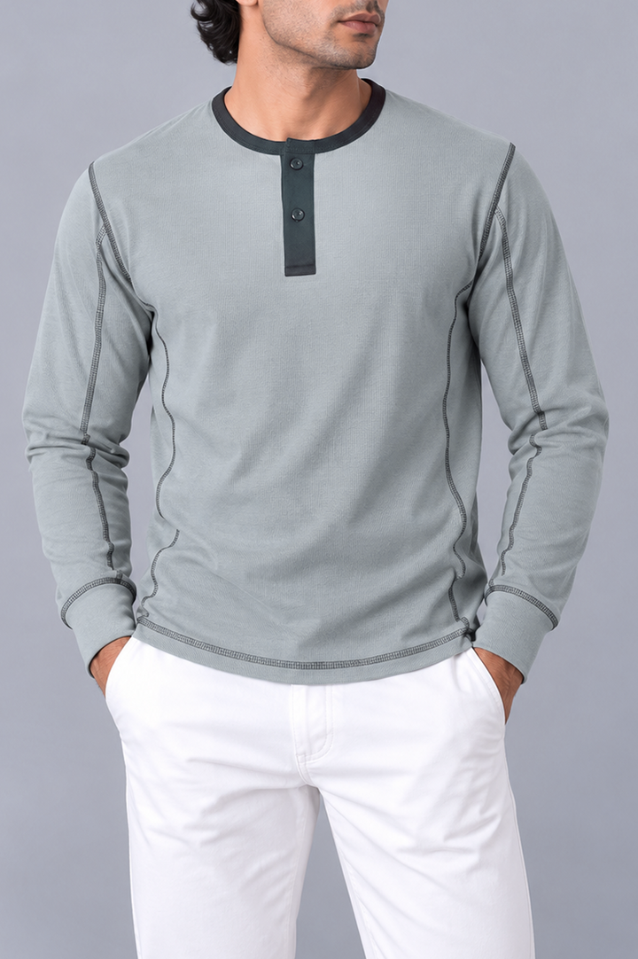 Contrast Stitch Rib Henley