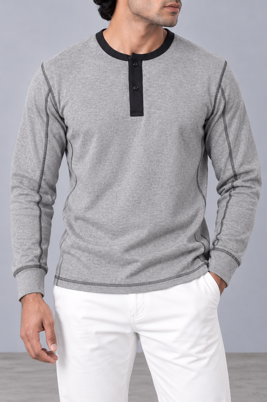 Contrast Stitch Rib Henley