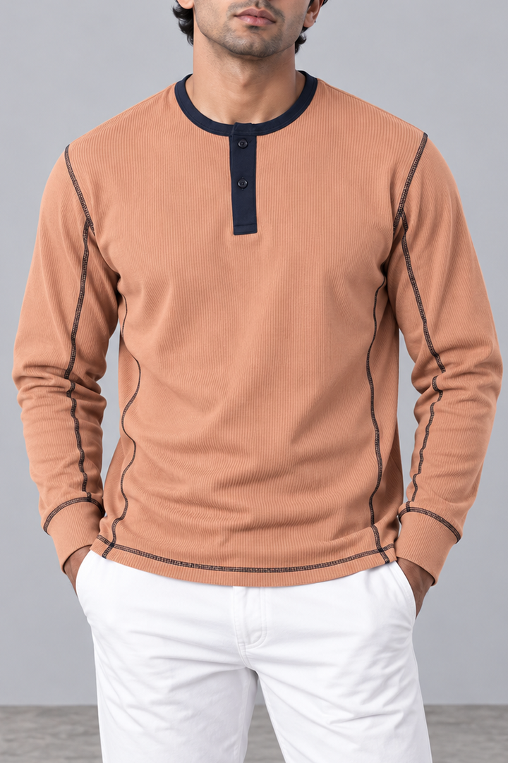 Contrast Raglan Rib Henley