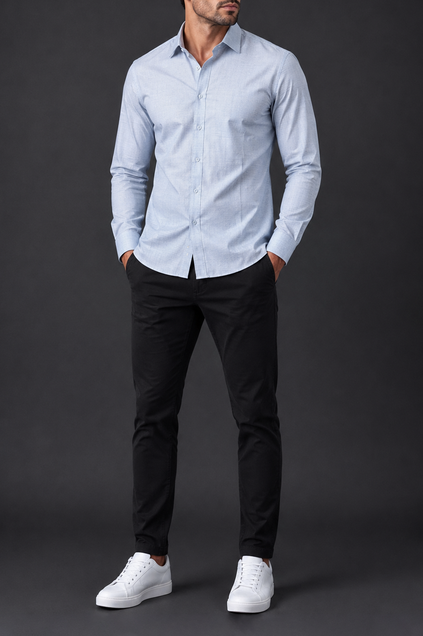 Ice Blue Textured Semi Formal Shirt