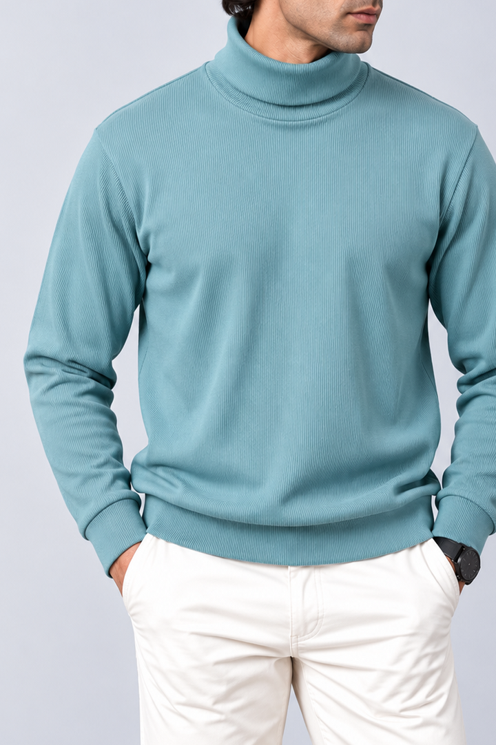 Aqua Ribbed Turtle-Neck