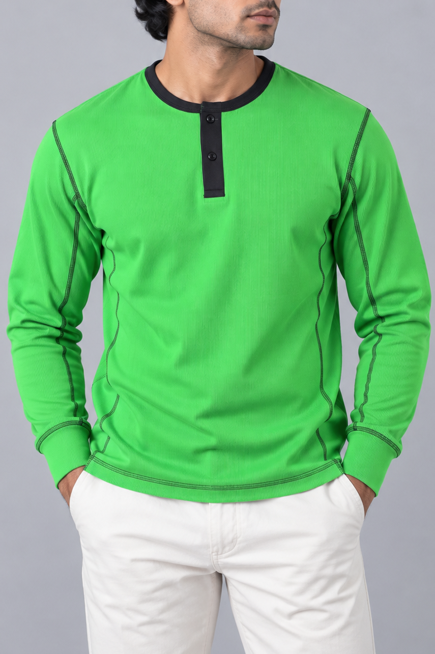 Contrast Stitch Rib Henley