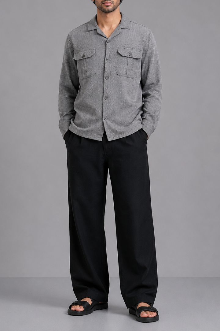 Grey Herringbone Utility Shirt