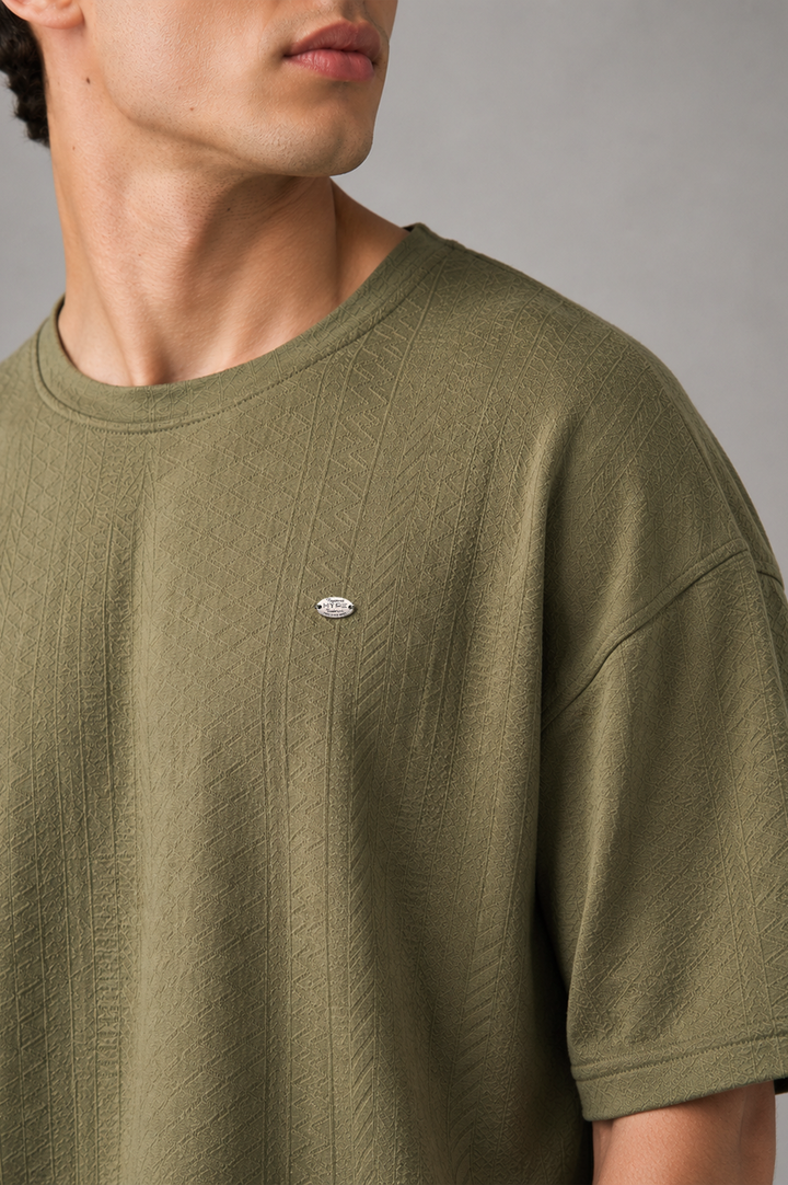 Olive Drift Textured Oversized Tee