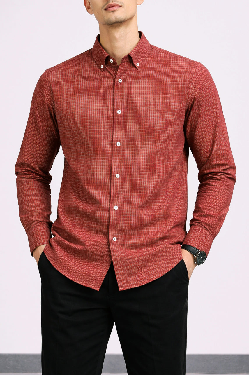 Button Down Small Check Shirt 002792-RED