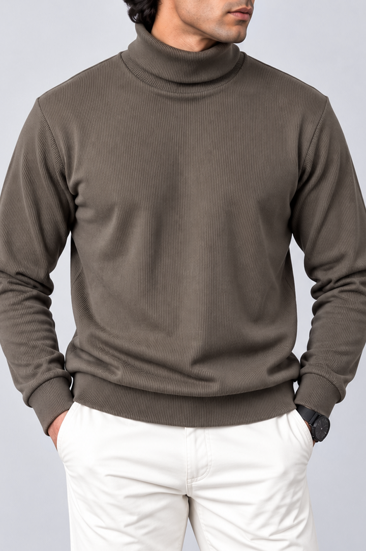 Mocha Ribbed Turtle-Neck