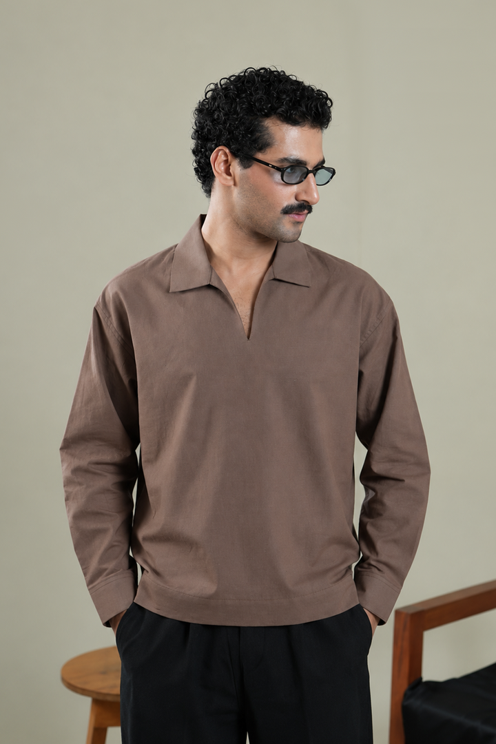 Mocha Notch-Collar Shirt