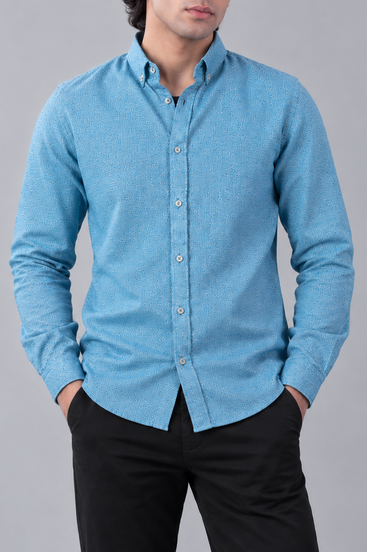 Sky Blue Melange Flannel Shirt