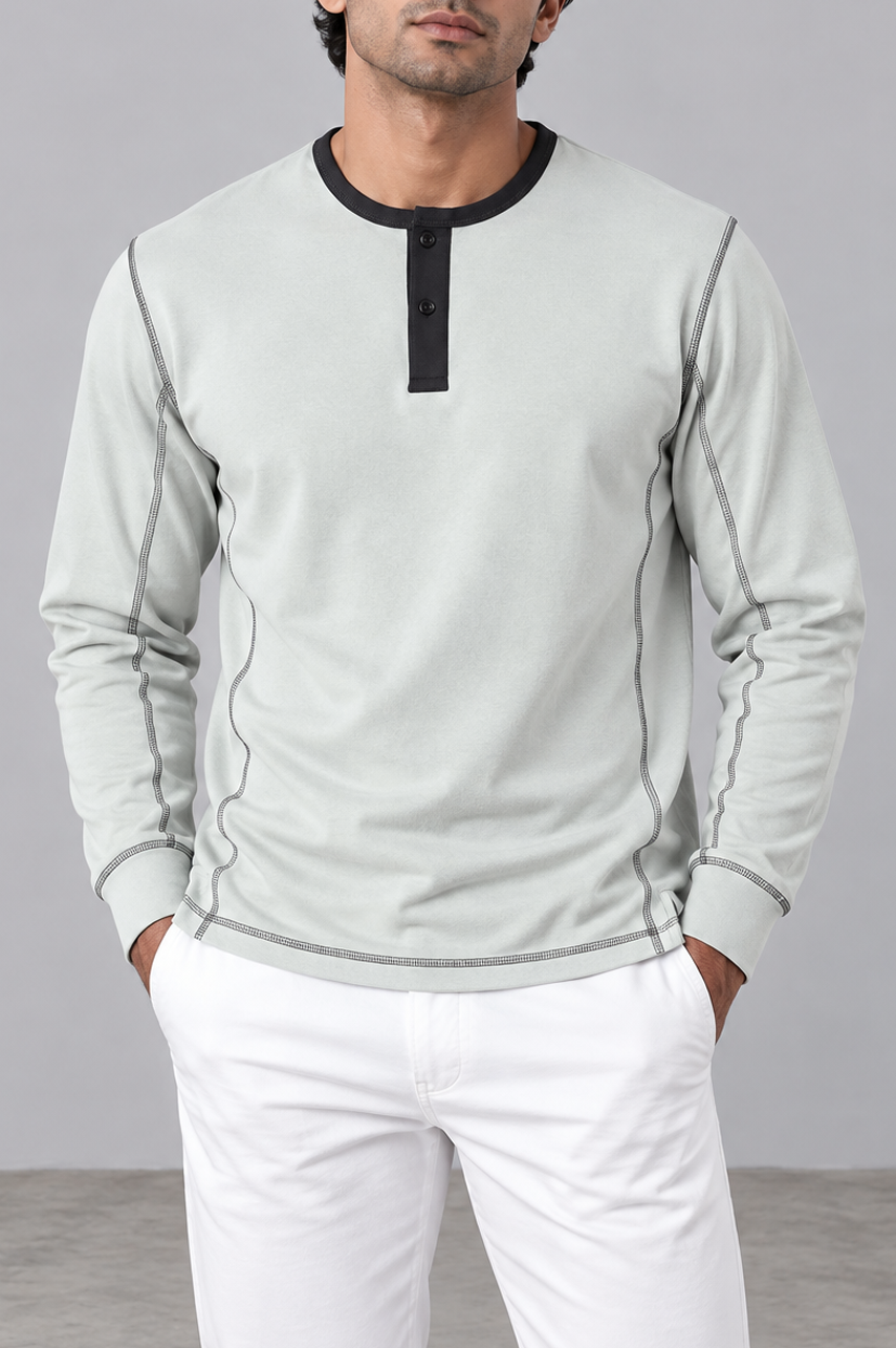 Raglan Contrast Henley Sweatshirt