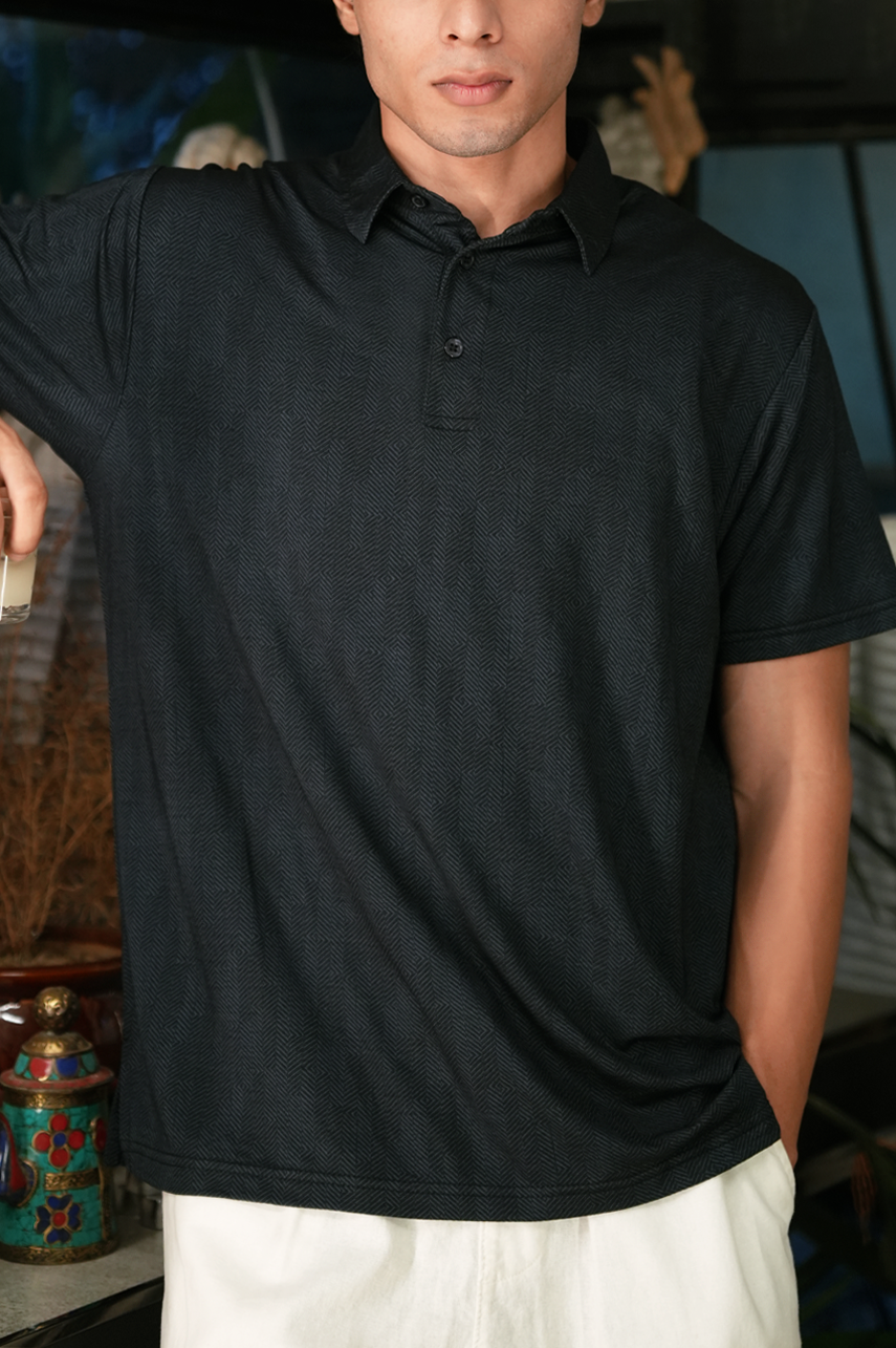 Geometric Button Polo