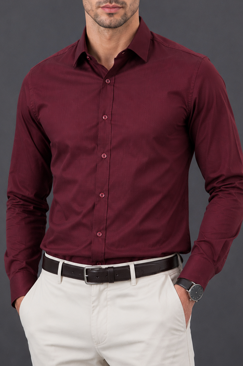 Self Textured Semi Formal Shirt
