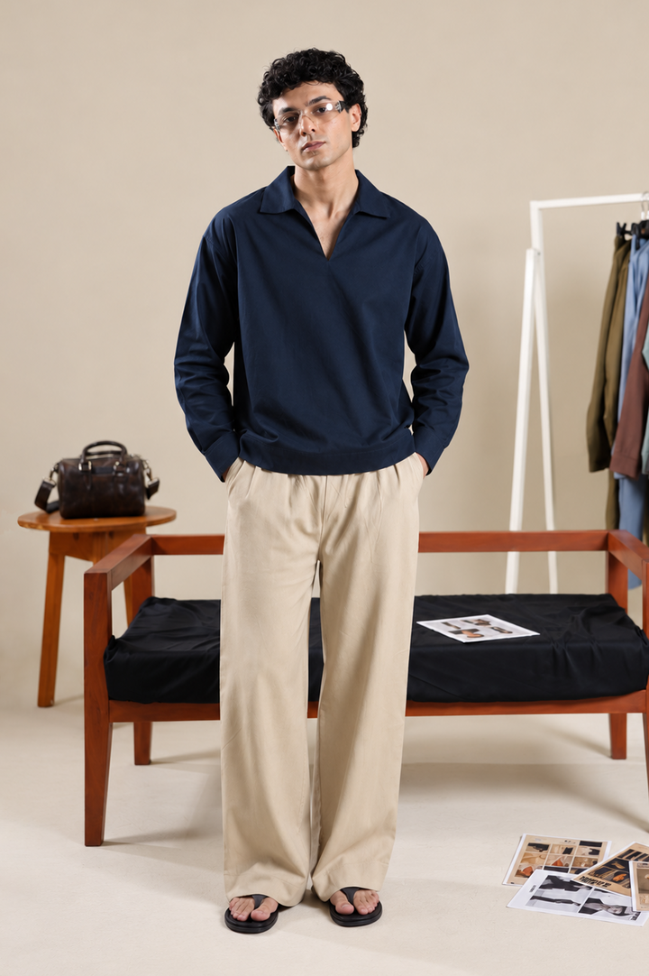 Navy Notch-Collar Shirt