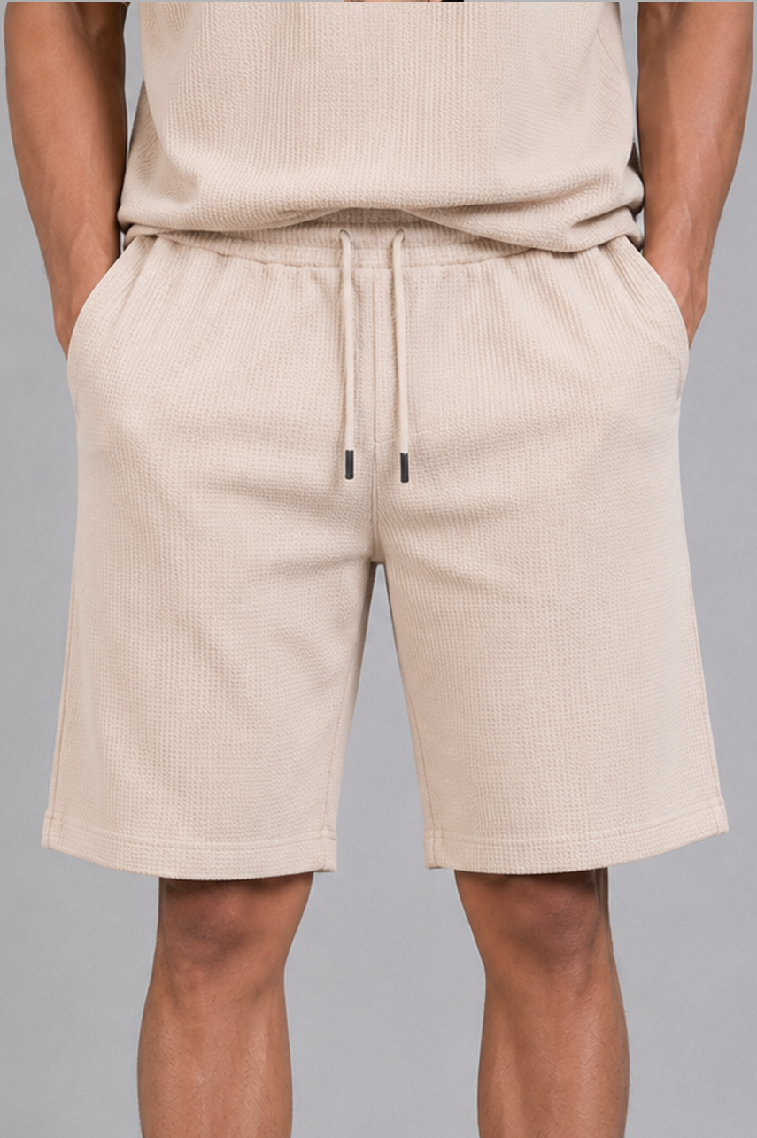 Beige Waffle Co-Ord Shorts