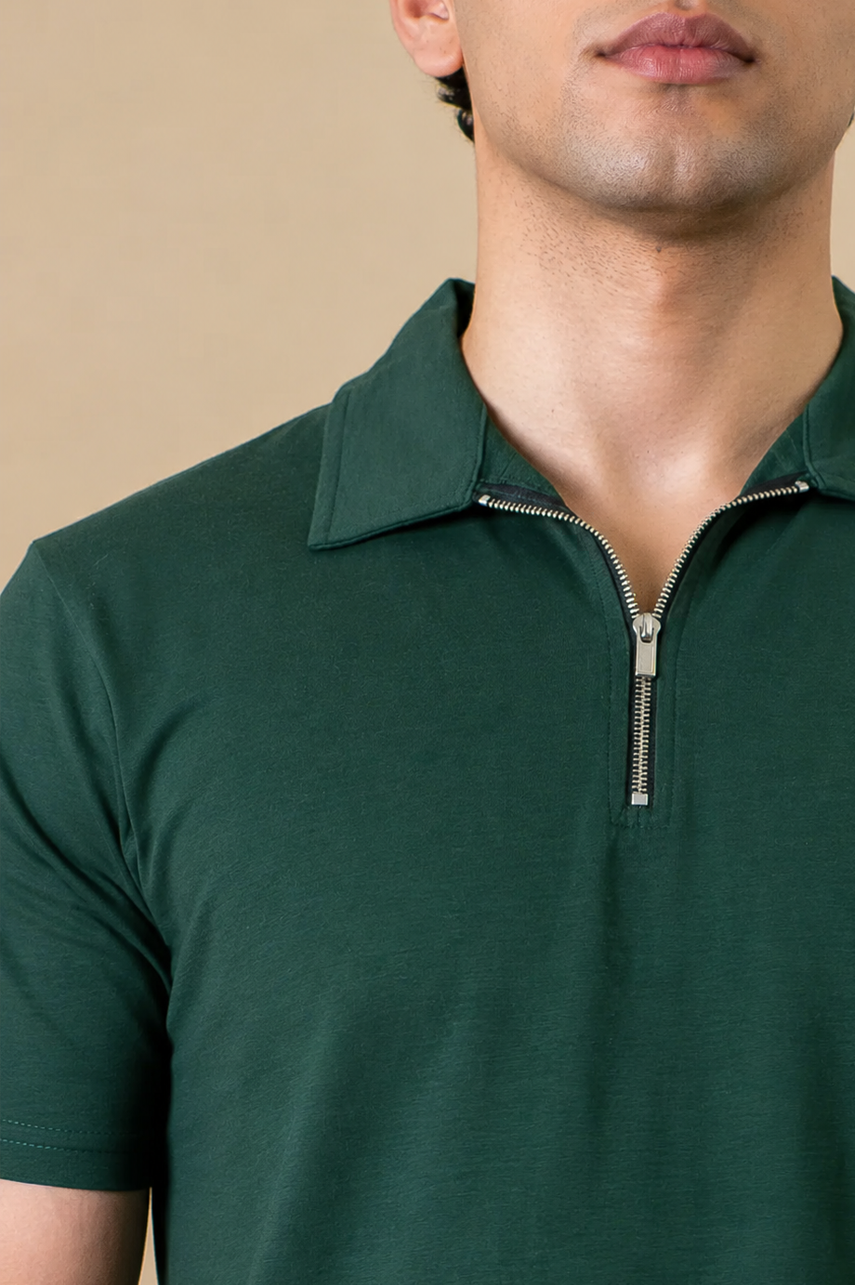 Green Forest Regular Zip Polo