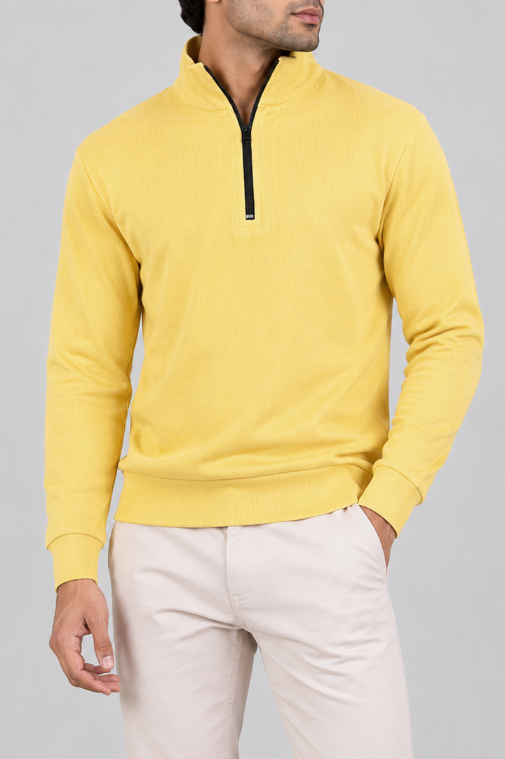 Ribbed Half-Zip Mock Neck