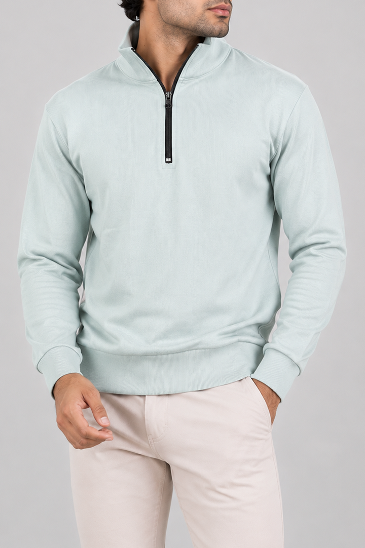 Ribbed Ice Blue Mock Neck