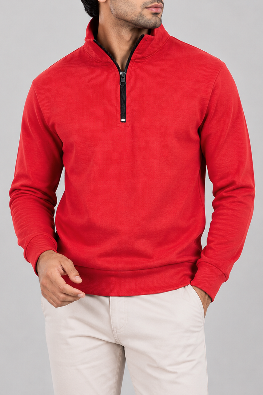 Ribbed Red Mock Neck