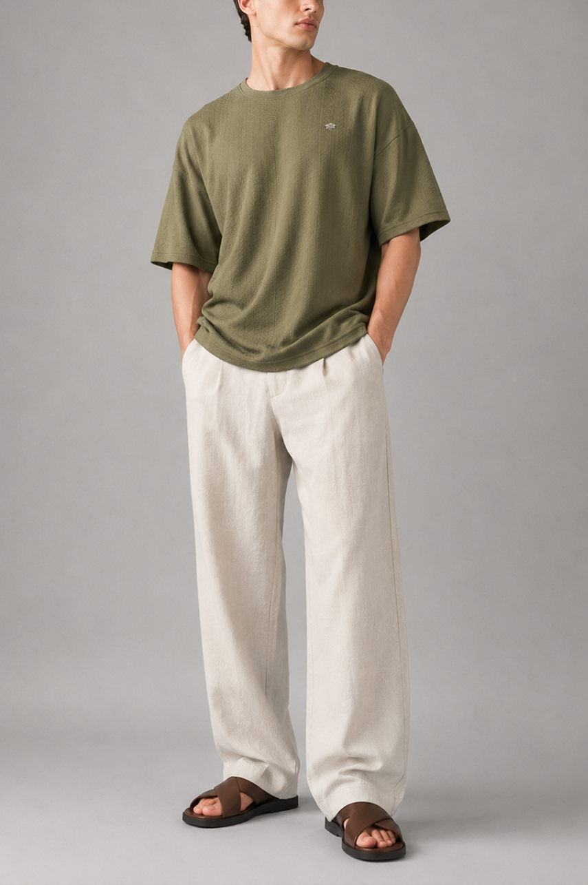 Olive Drift Textured Oversized Tee
