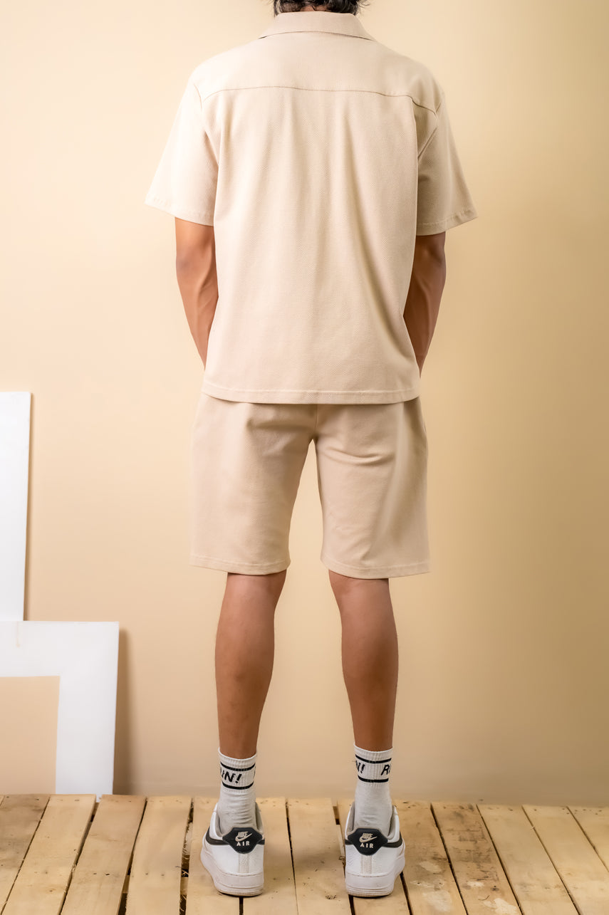 Cream Beige Textured Resort Shirt