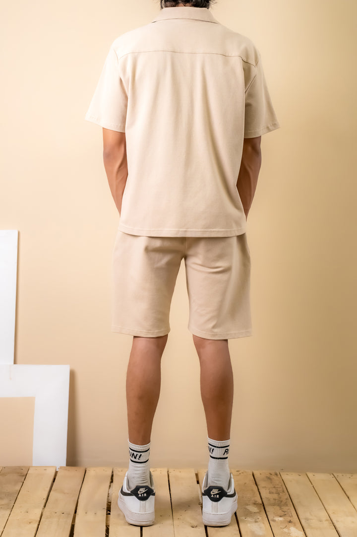 Cream Beige Textured Resort Shirt