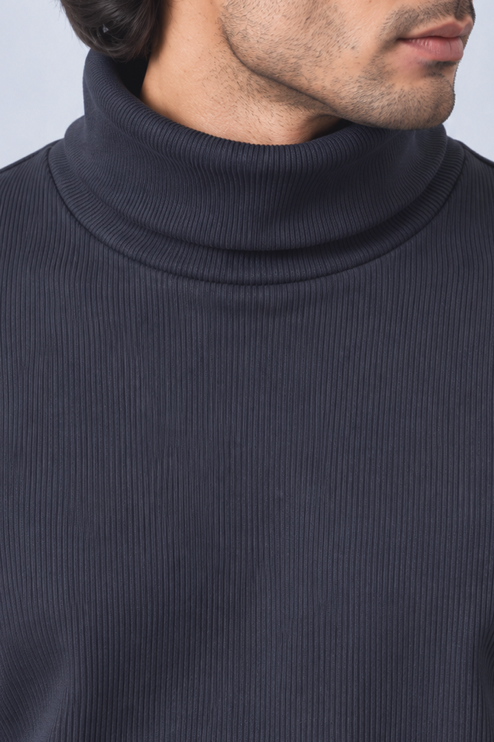 NAVY Ribbed Turtle-Neck