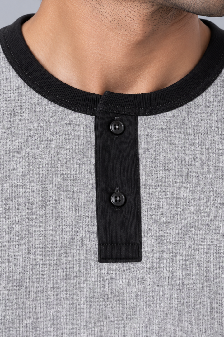 Contrast Stitch Rib Henley