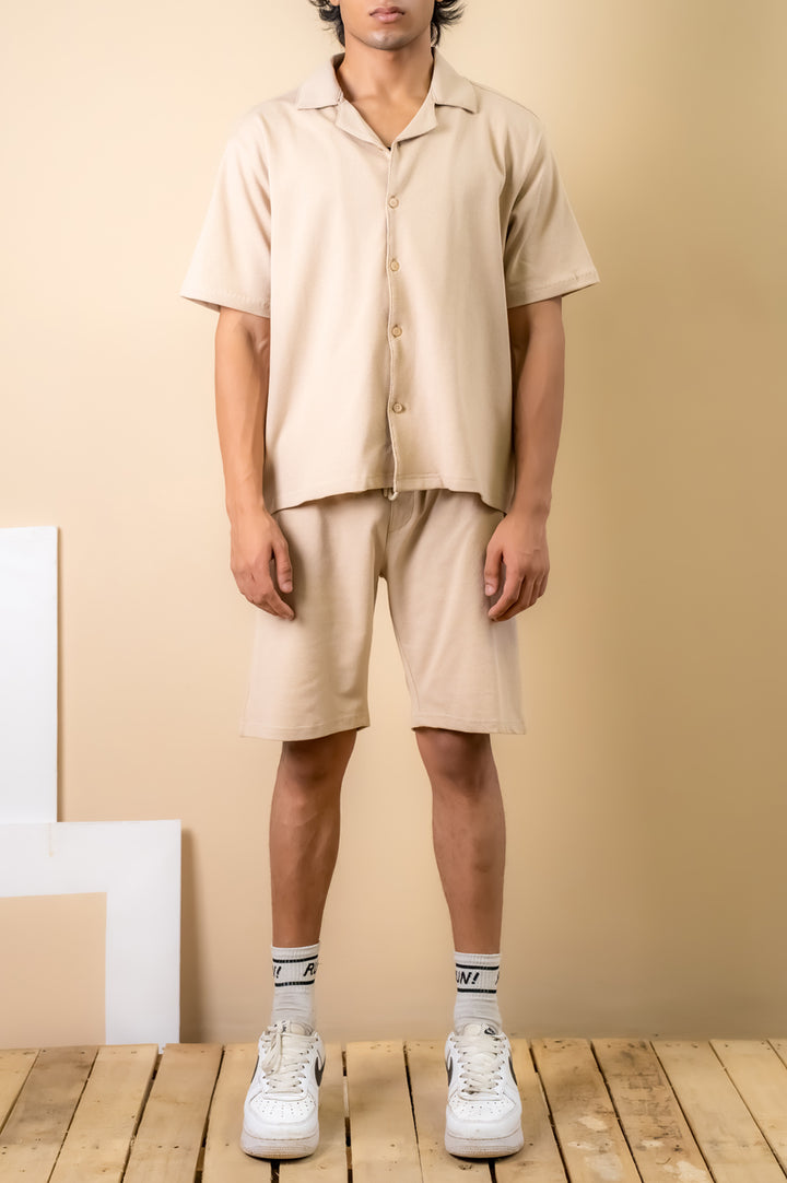 Cream Beige Textured Resort Shirt
