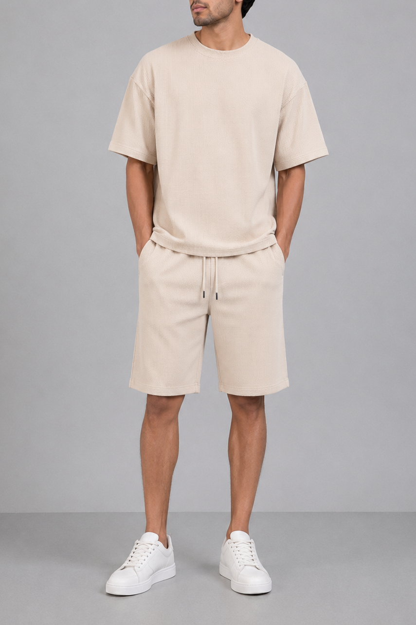 Beige Waffle Co-Ord Shorts