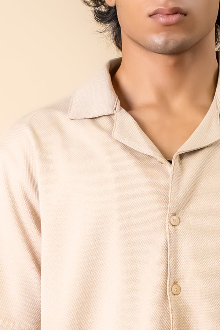 Cream Beige Textured Resort Shirt
