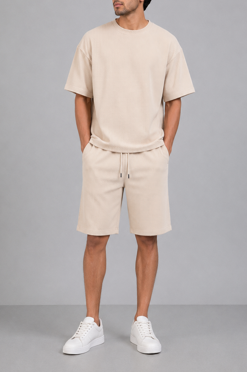 Beige Waffle Co-Ord Tee