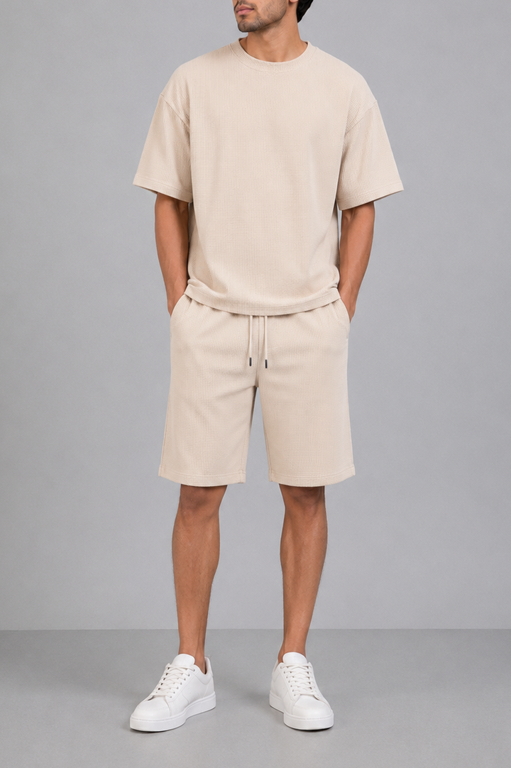 Beige Waffle Co-Ord Tee