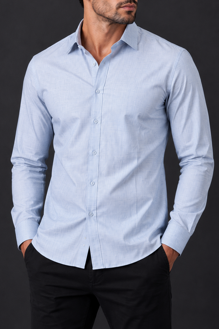 Ice Blue Textured Semi Formal Shirt