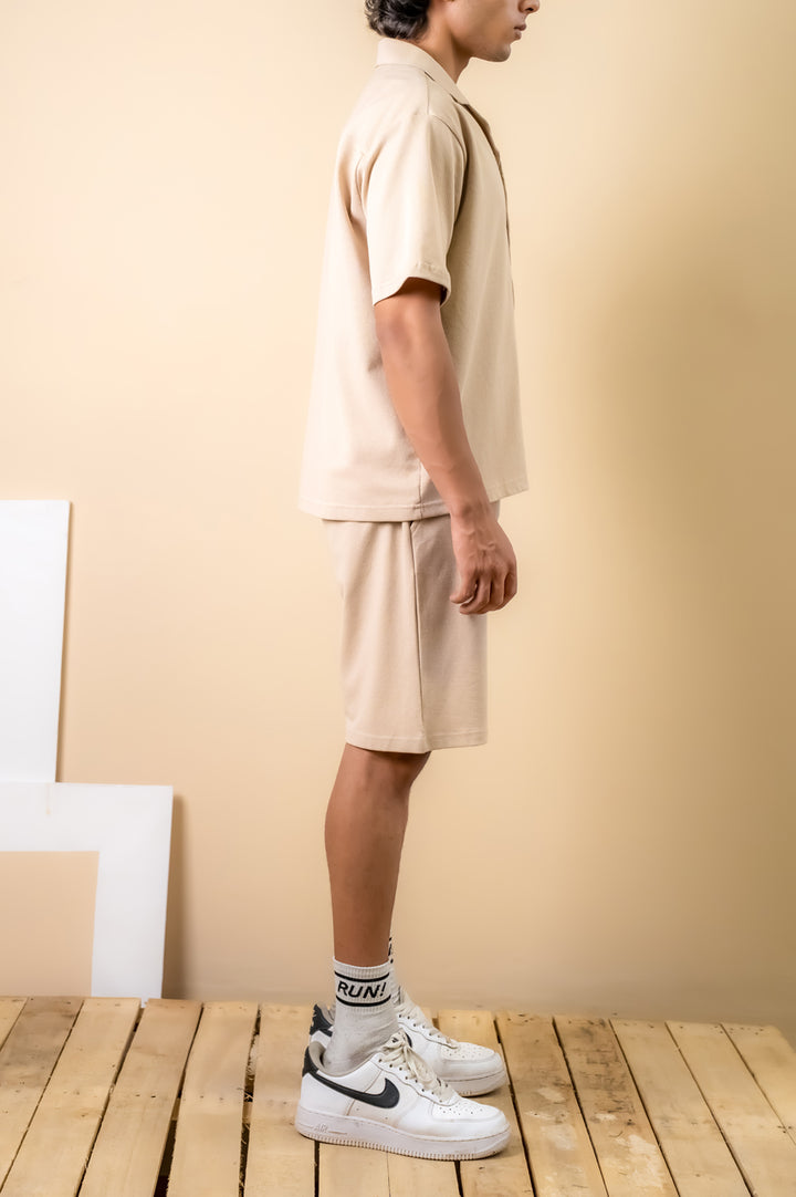 Cream Beige Textured Resort Shirt
